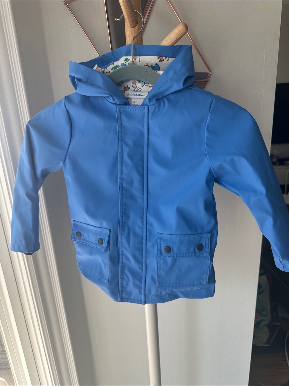 TOMMY BAHAMA 4T Toddler Boys Kids Blue Hooded Rain Jacket Raincoat Size Age 4